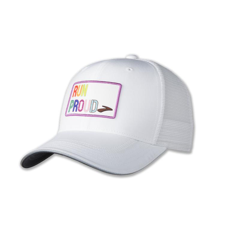 Brooks Discovery Trucker Running Hat - Women's - White/Run Proud (37482-NJLI)